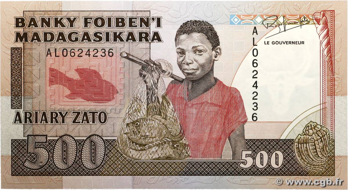 500 Francs - 100 Ariary MADAGASCAR 1988 P.071b SPL