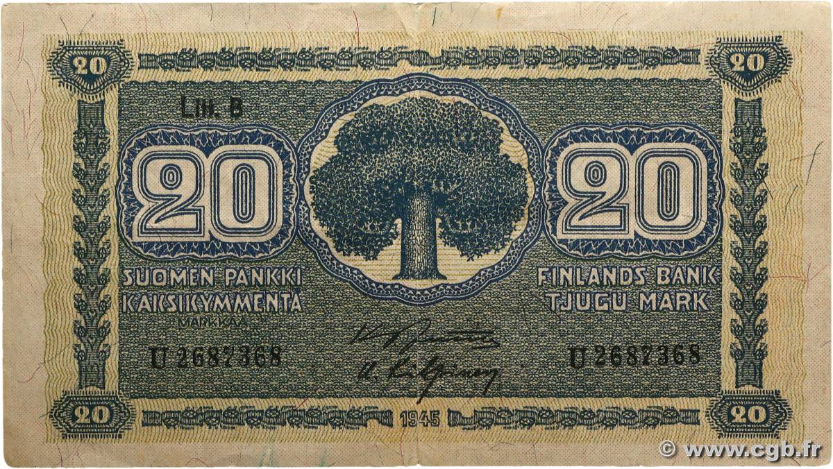 20 Markkaa FINLANDE 1945 P.086 TTB