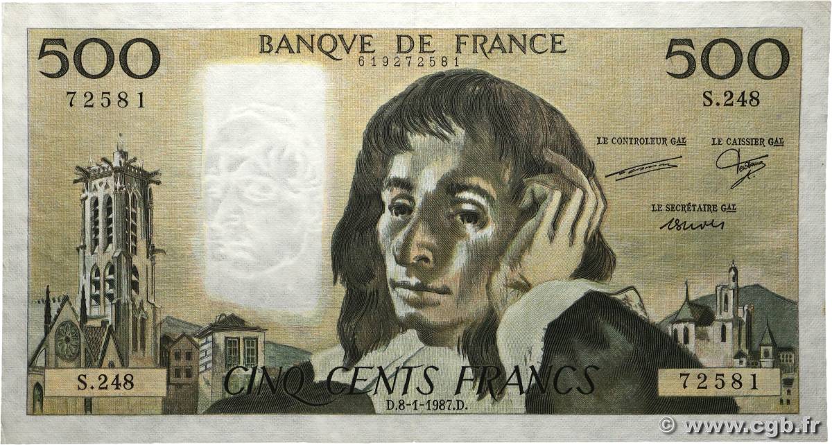 500 Francs PASCAL FRANCE 1987 F.71.35 TTB
