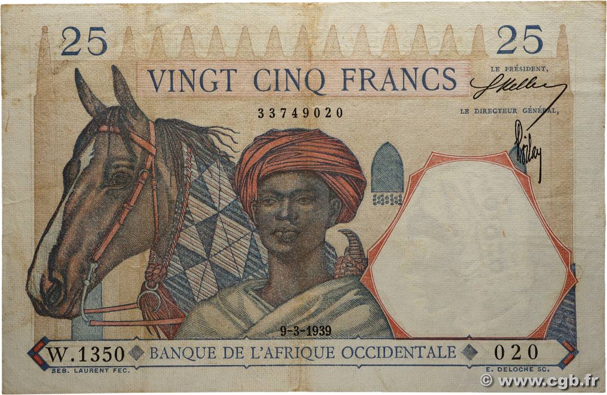 25 Francs AFRIQUE OCCIDENTALE FRANÇAISE (1895-1958) 1939 P.22 TTB