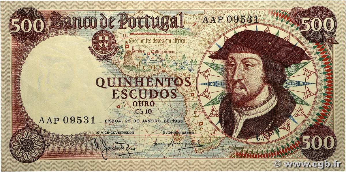 500 Escudos PORTUGAL 1966 P.170a TTB