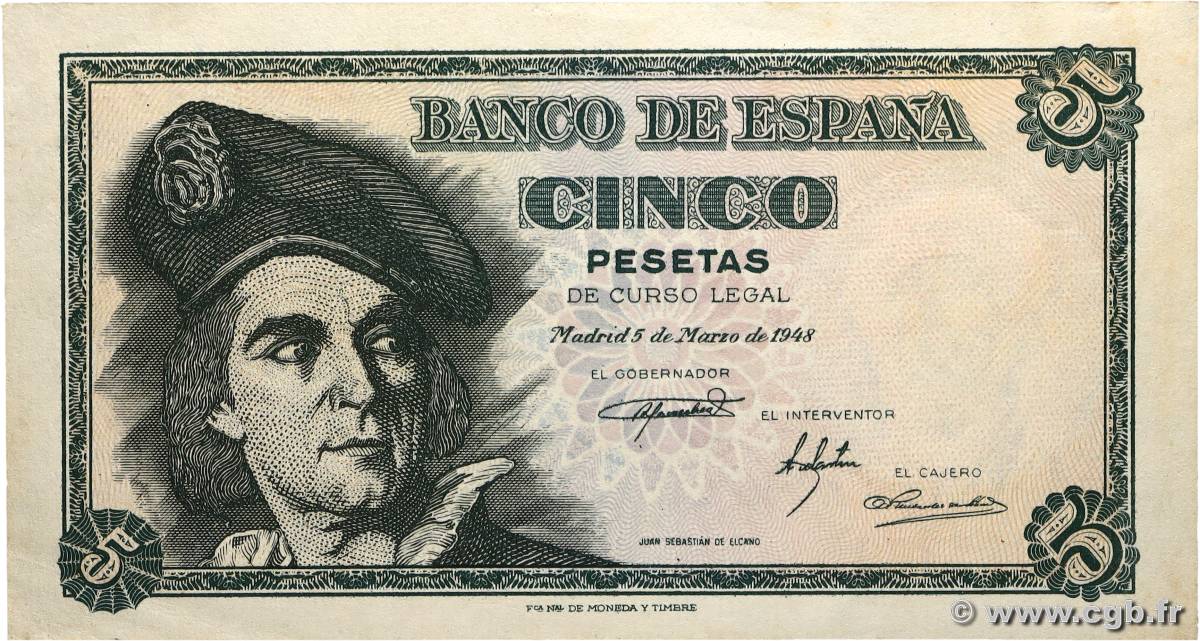 5 Pesetas ESPAGNE 1948 P.136a SUP+