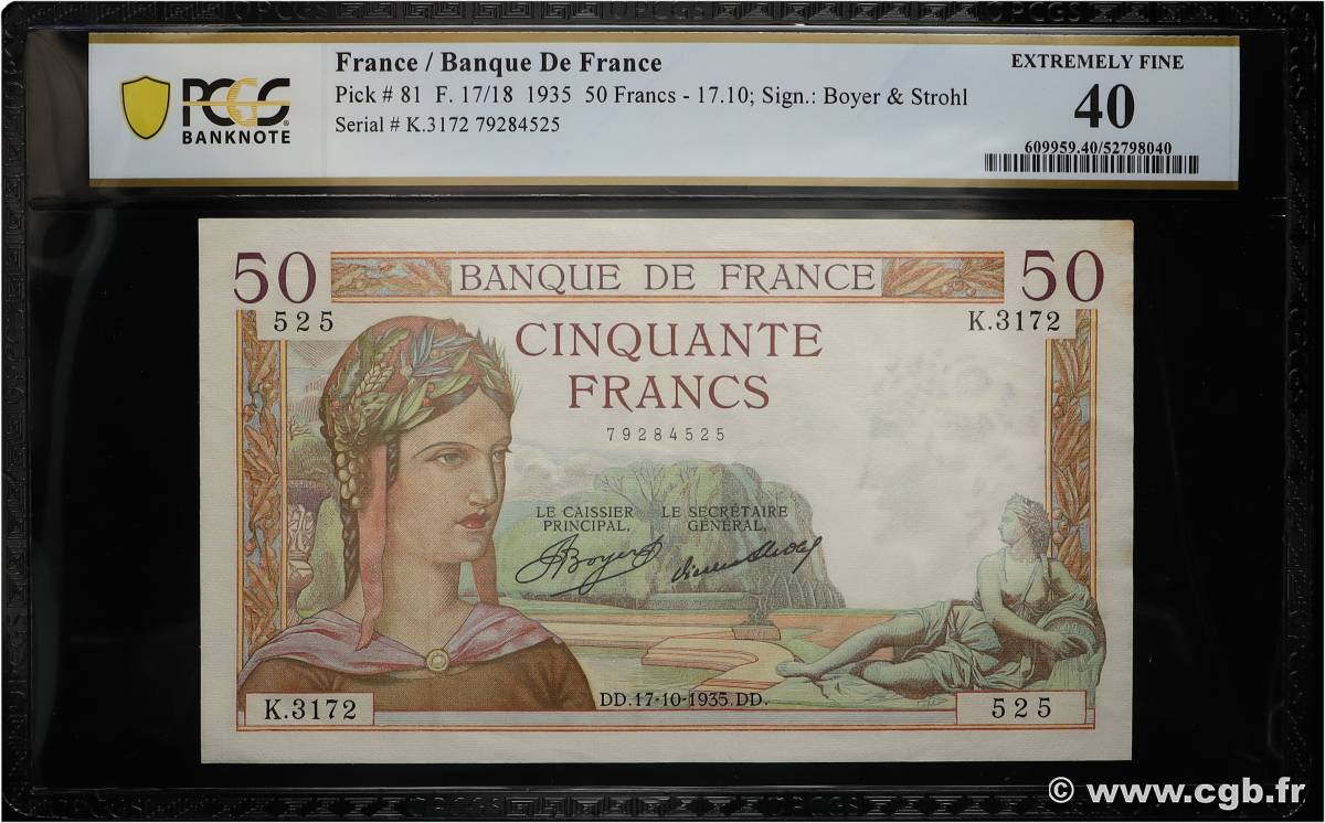 50 Francs CÉRÈS FRANKREICH 1935 F.17.18 fVZ