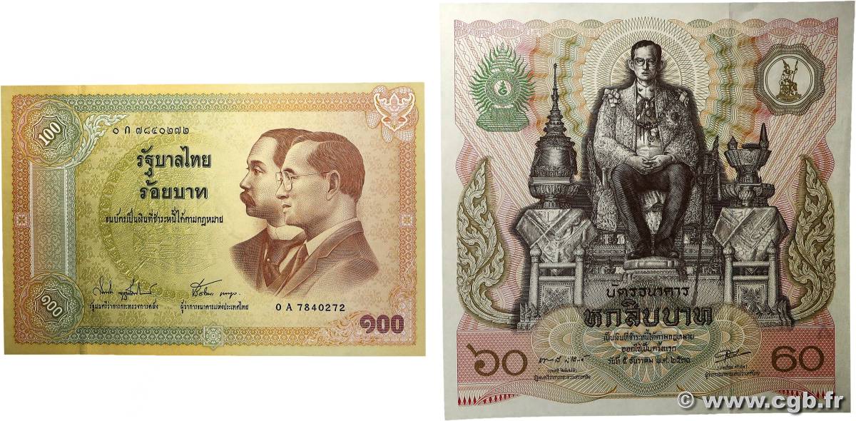 60 et 100 Baht Lot THAÏLANDE 1987 P.093 et P.110 pr.NEUF