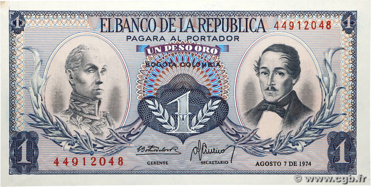 1 Peso Oro COLOMBIE 1974 P.404e pr.NEUF