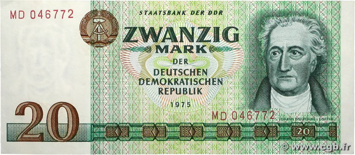 20 Mark ALLEMAGNE RÉPUBLIQUE DÉMOCRATIQUE 1975 P.29b SUP