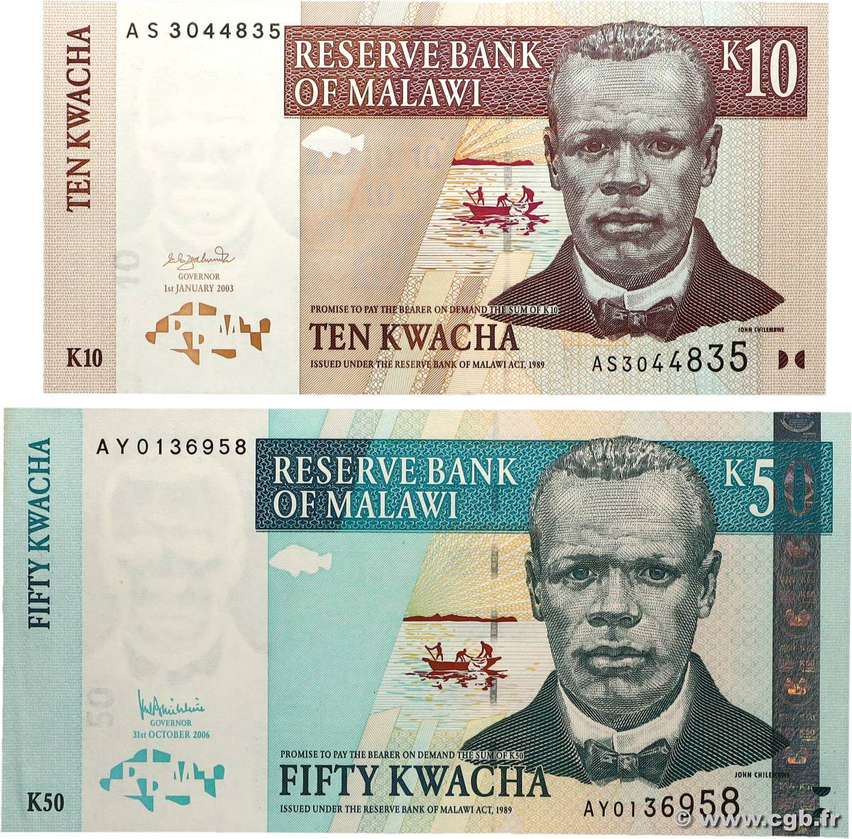 10 et 50 Kwacha Lot MALAWI 2006 P.43a et P.53b pr.NEUF
