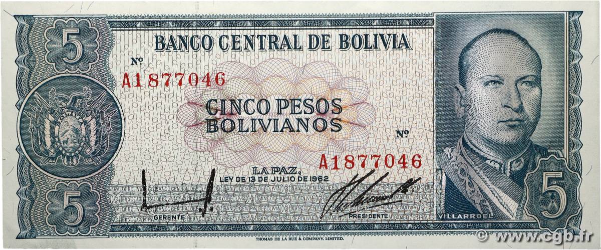 5 Pesos Bolivianos BOLIVIE 1962 P.153a SPL