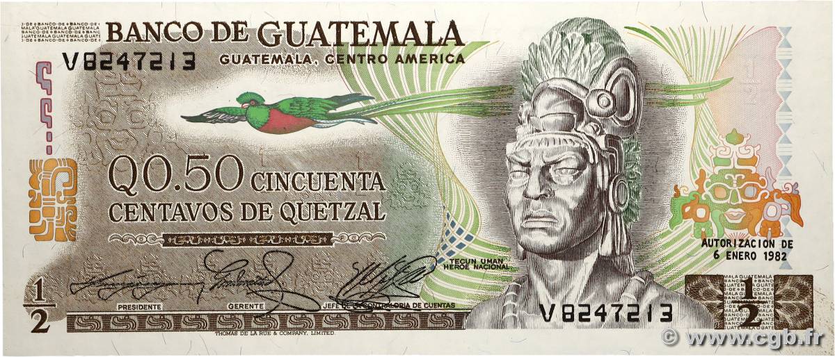 50 Centavos de Quetzal GUATEMALA 1982 P.058c NEUF