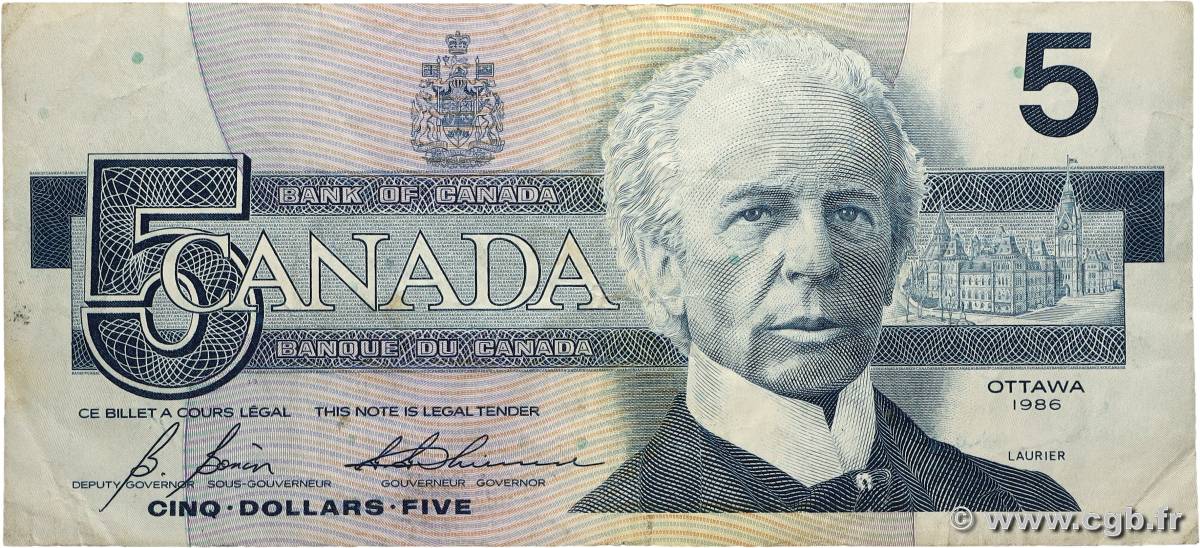 5 Dollars CANADA 1986 P.095c TB