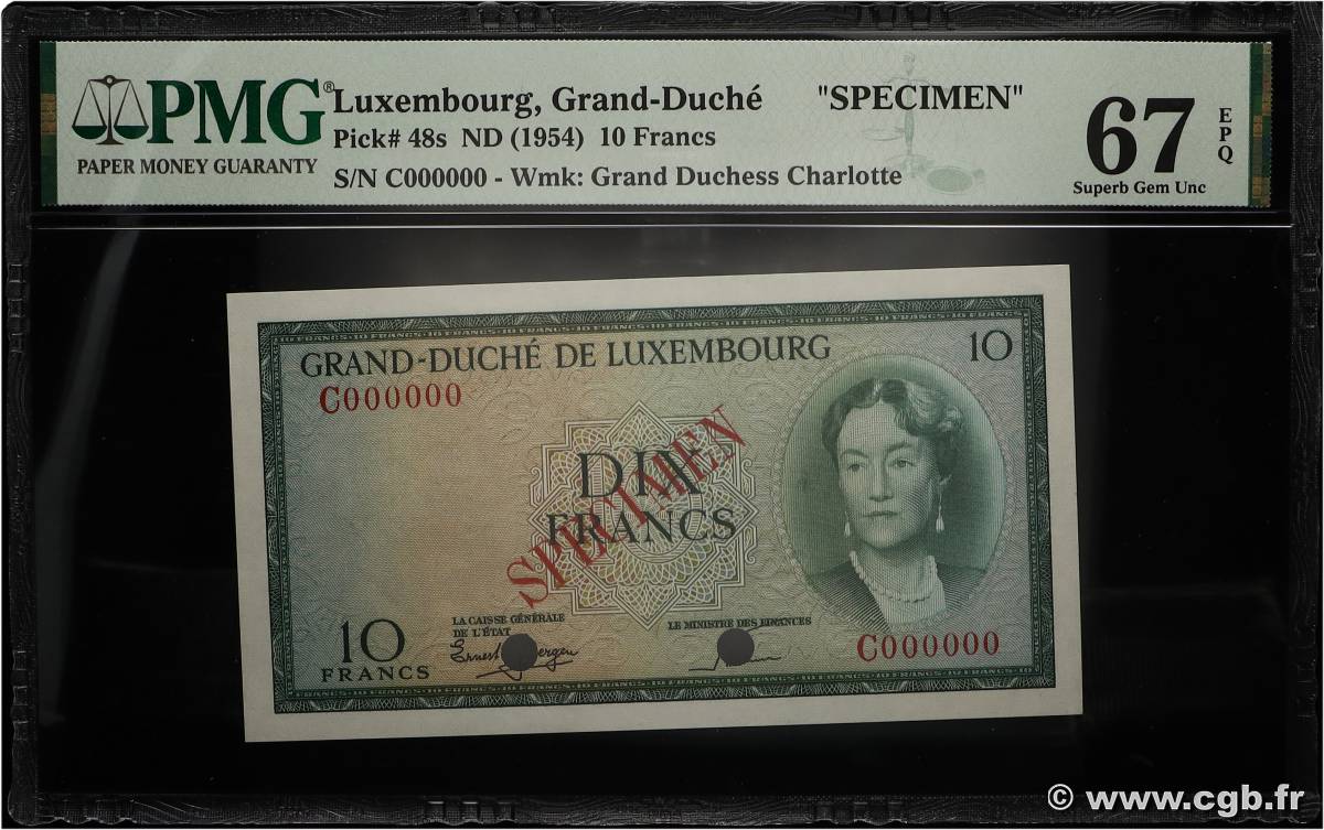 10 Francs Spécimen LUXEMBURG 1954 P.48s ST