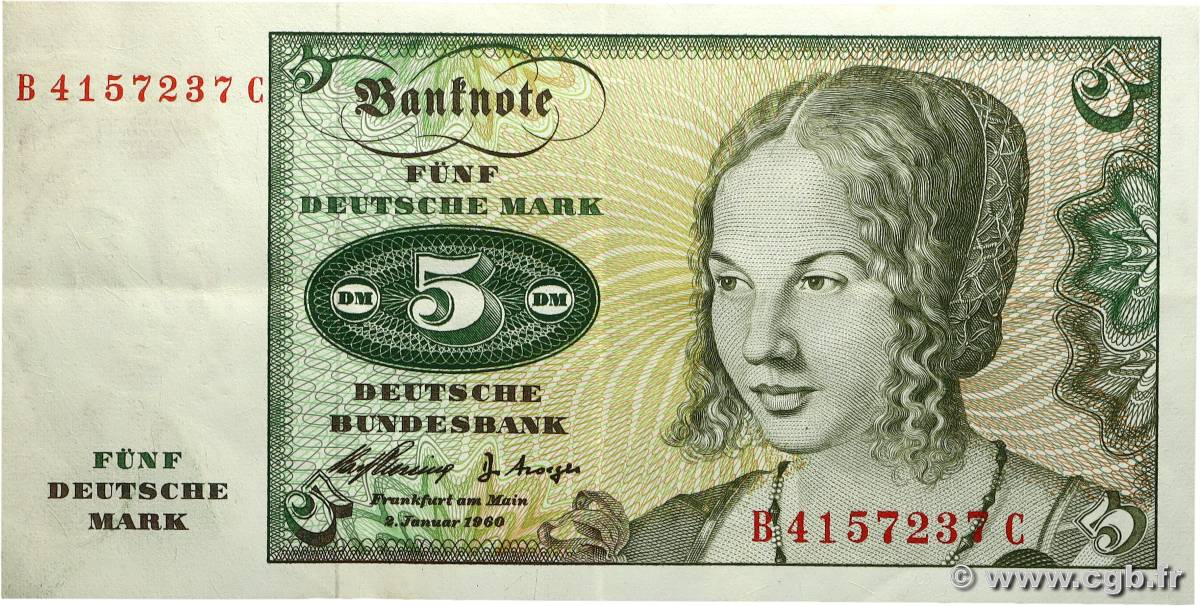5 Deutsche Mark ALLEMAGNE FÉDÉRALE 1980 P.30b SUP