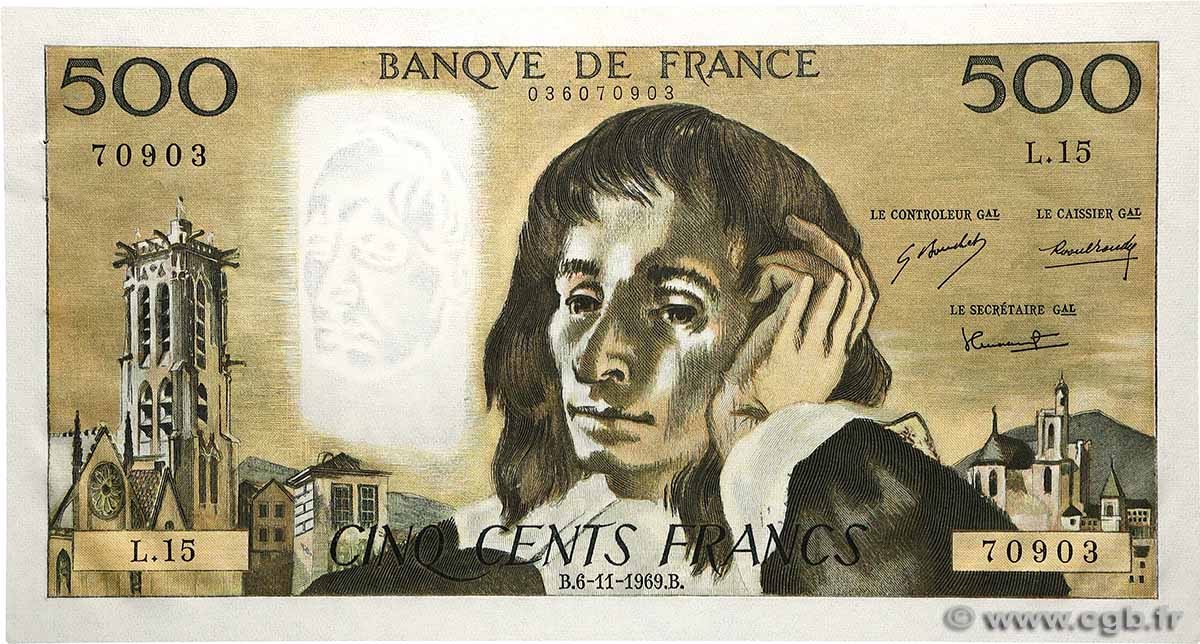 500 Francs PASCAL FRANCE 1969 F.71.04 AU-