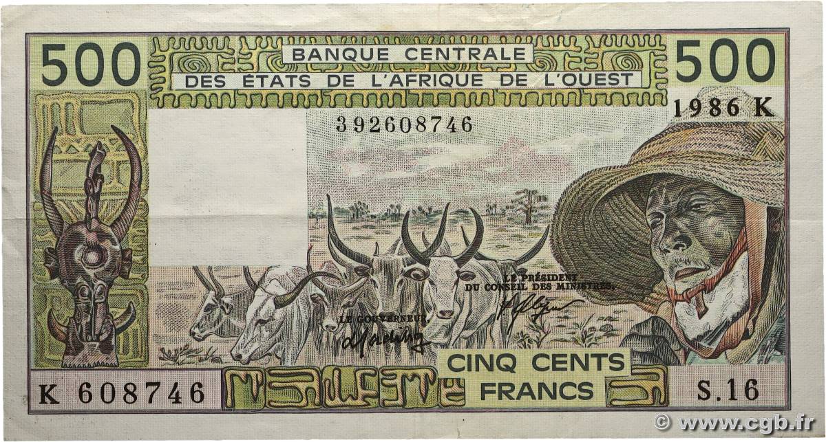 500 Francs ÉTATS DE L AFRIQUE DE L OUEST 1986 P.706Ki TTB+