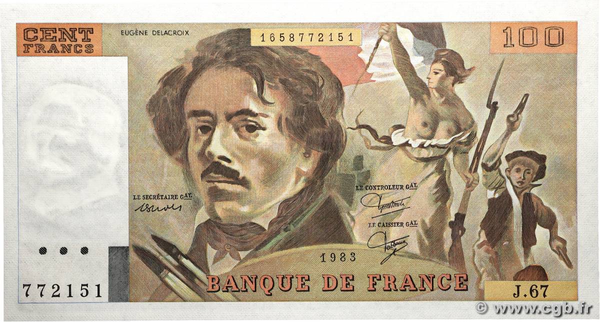 100 Francs DELACROIX modifié FRANCE 1983 F.69.07 SPL+