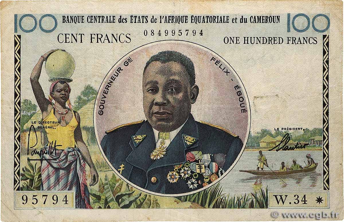 100 Francs Félix Éboué BCEAEC CAMEROUN 1961 A.145b TB