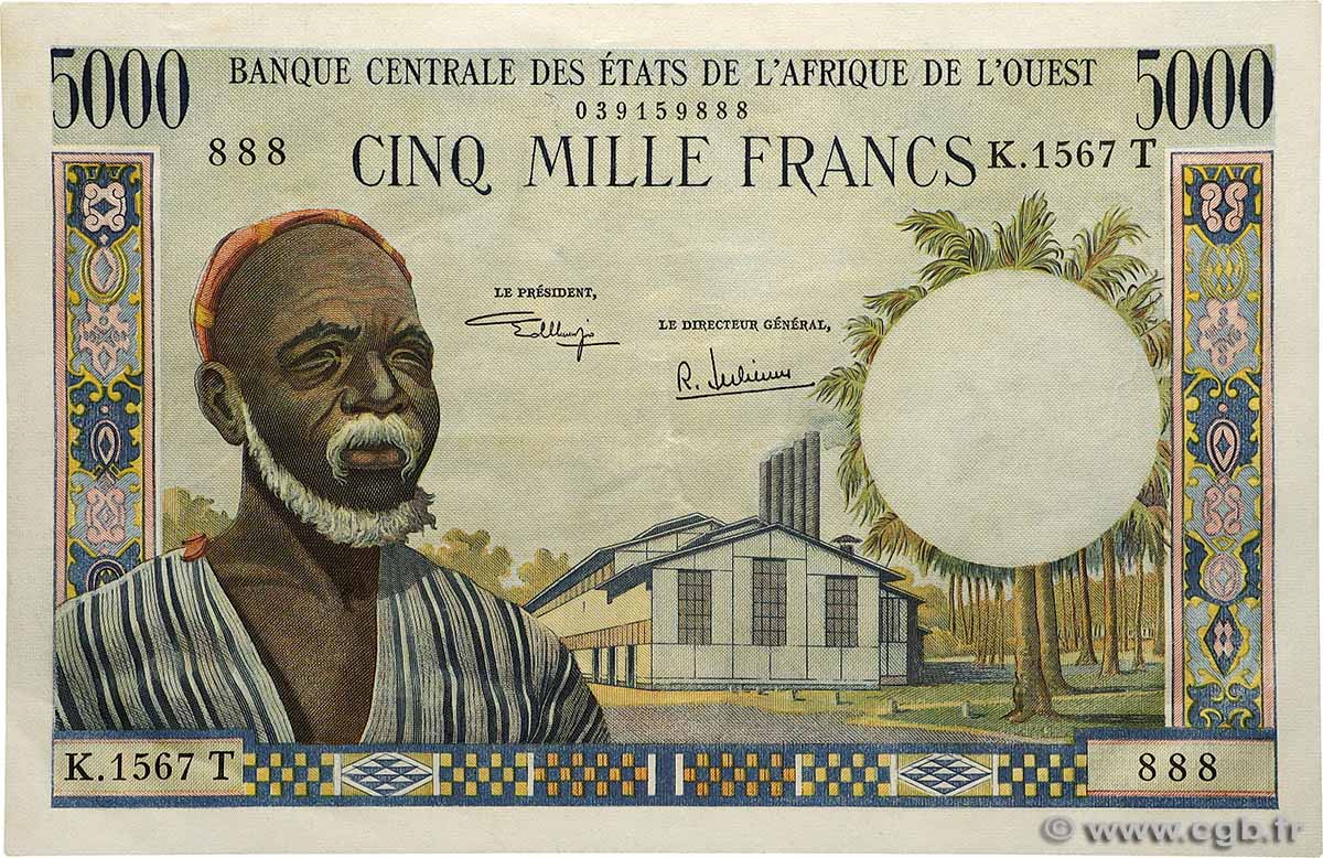 5000 Francs Numéro spécial WEST AFRICAN STATES 1977 P.804Tk XF-