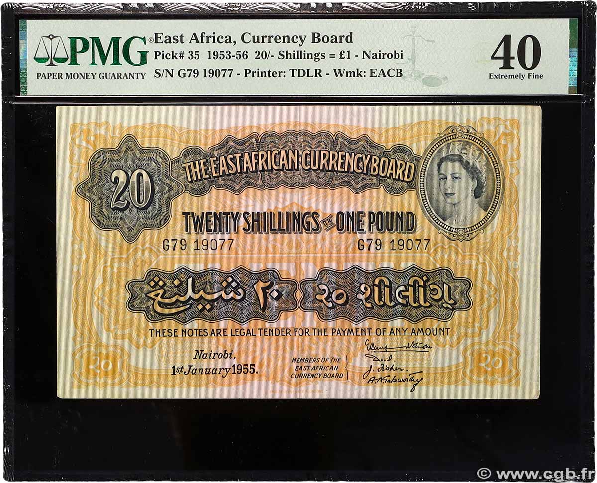 20 Shillings - 1 Pound AFRICA DI L EST BRITANNICA 1955 P.35 q.SPL