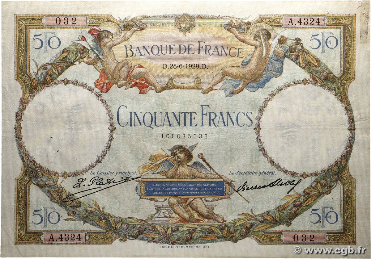50 Francs LUC OLIVIER MERSON FRANCE 1929 F.15.03 TB