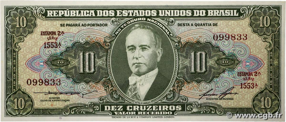 10 Cruzeiros BRÉSIL 1953 P.159d NEUF