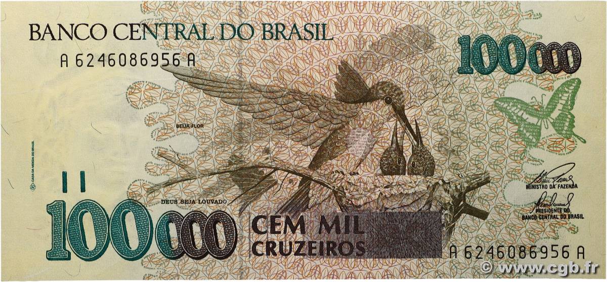 100000 Cruzeiros BRÉSIL 1993 P.235c NEUF