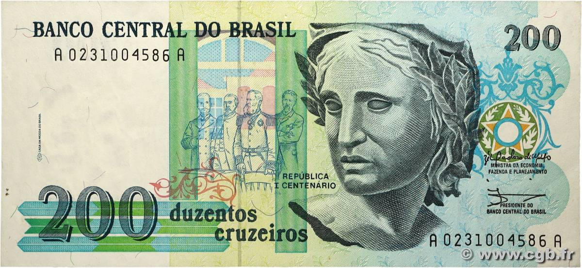 200 Cruzados Novos BRAZIL 1989 P.221a AU
