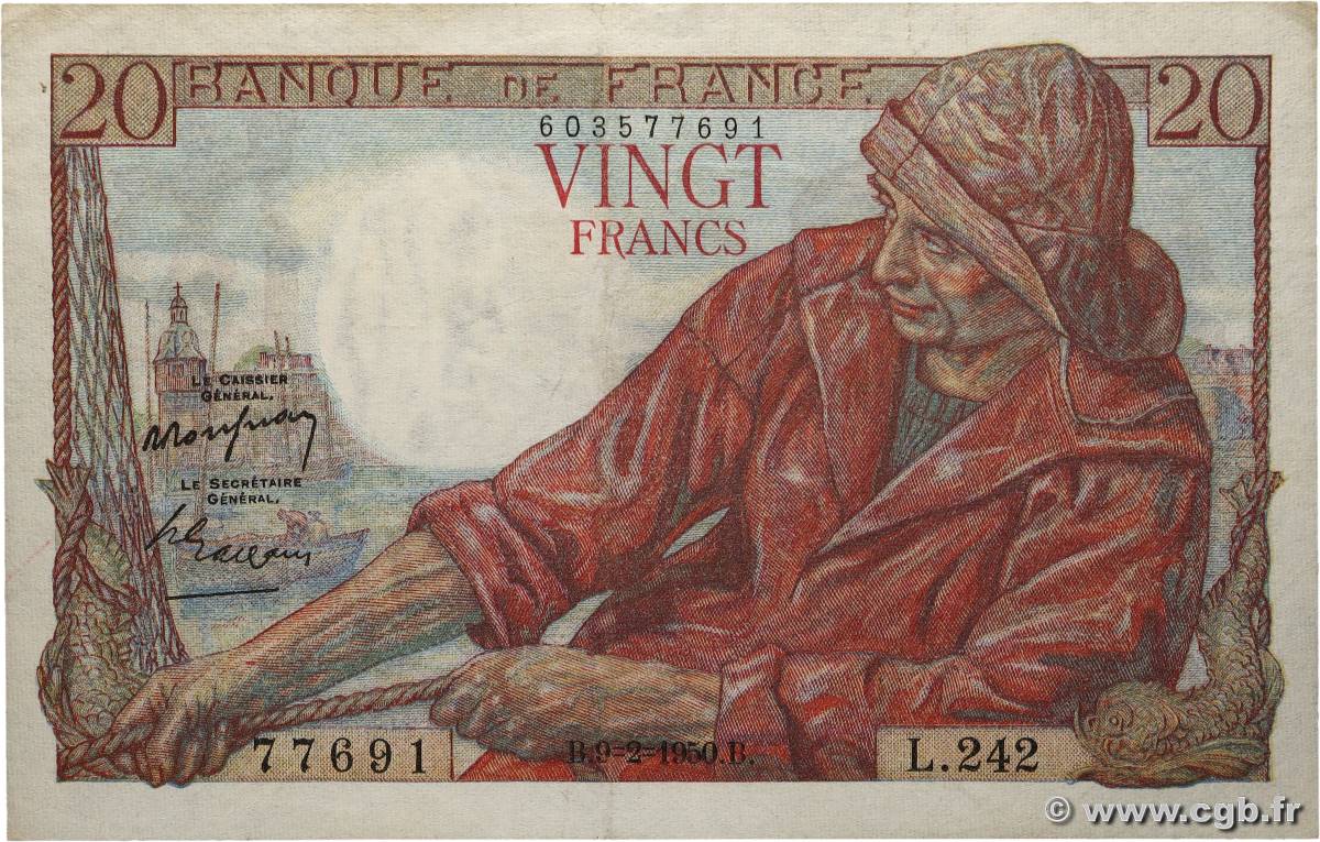 20 Francs PÊCHEUR FRANCE 1950 F.13.17 TTB
