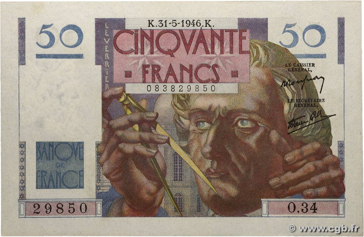 50 Francs LE VERRIER FRANCE 1946 F.20.05 SPL