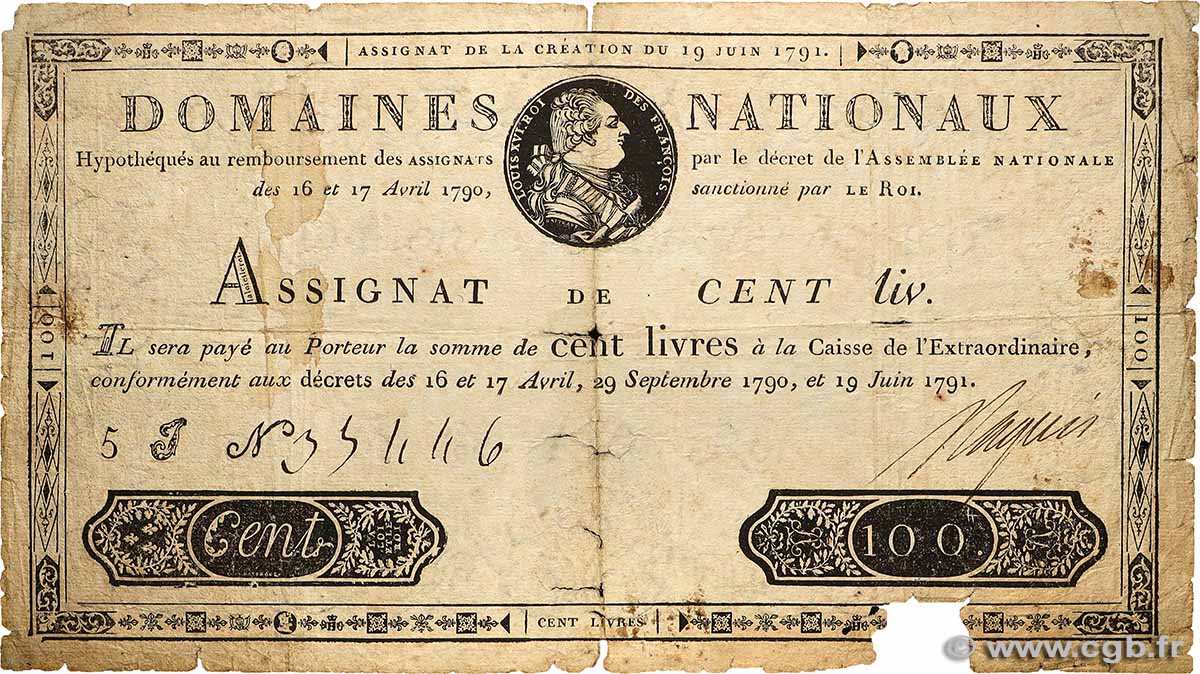 100 Livres FRANCIA 1791 Ass.15a MC