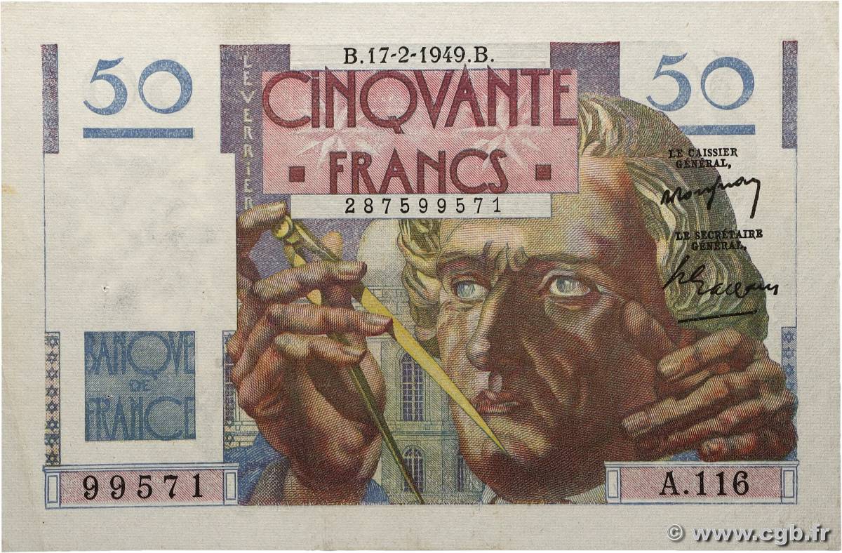 50 Francs LE VERRIER FRANCIA 1949 F.20.11 EBC