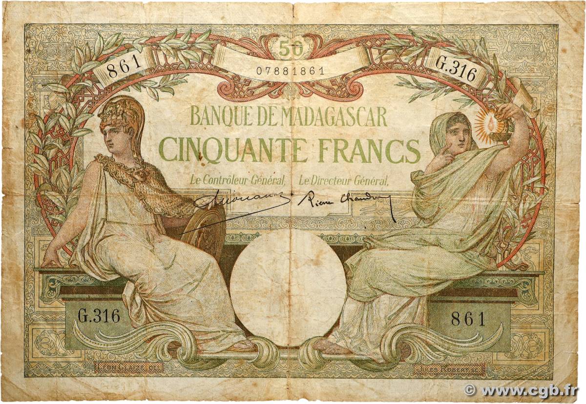 50 Francs MADAGASCAR 1937 P.038 B+