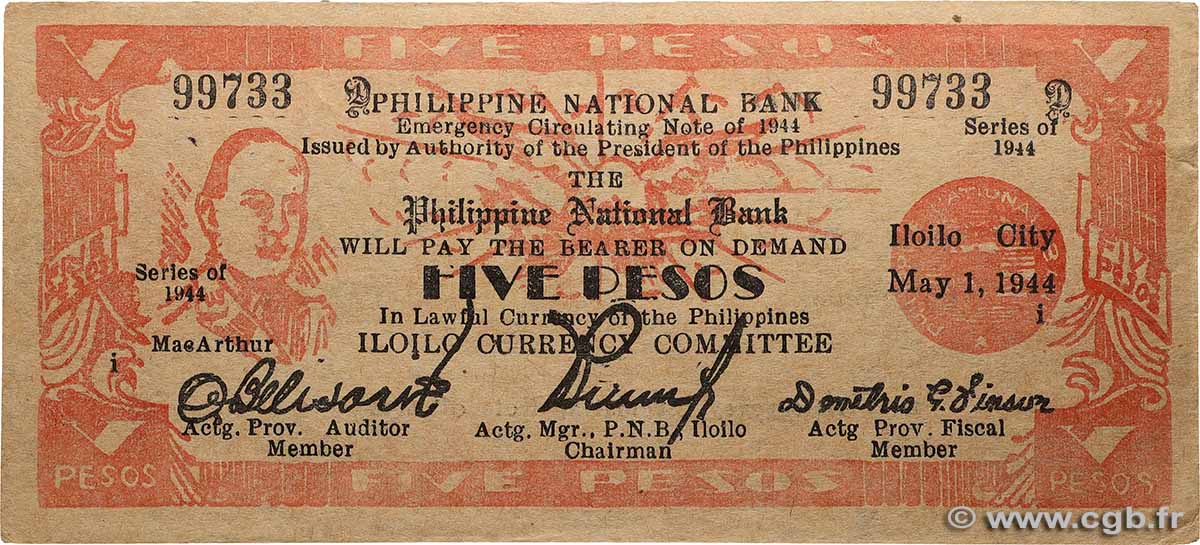 5 Pesos PHILIPPINES 1944 PS.341 SUP