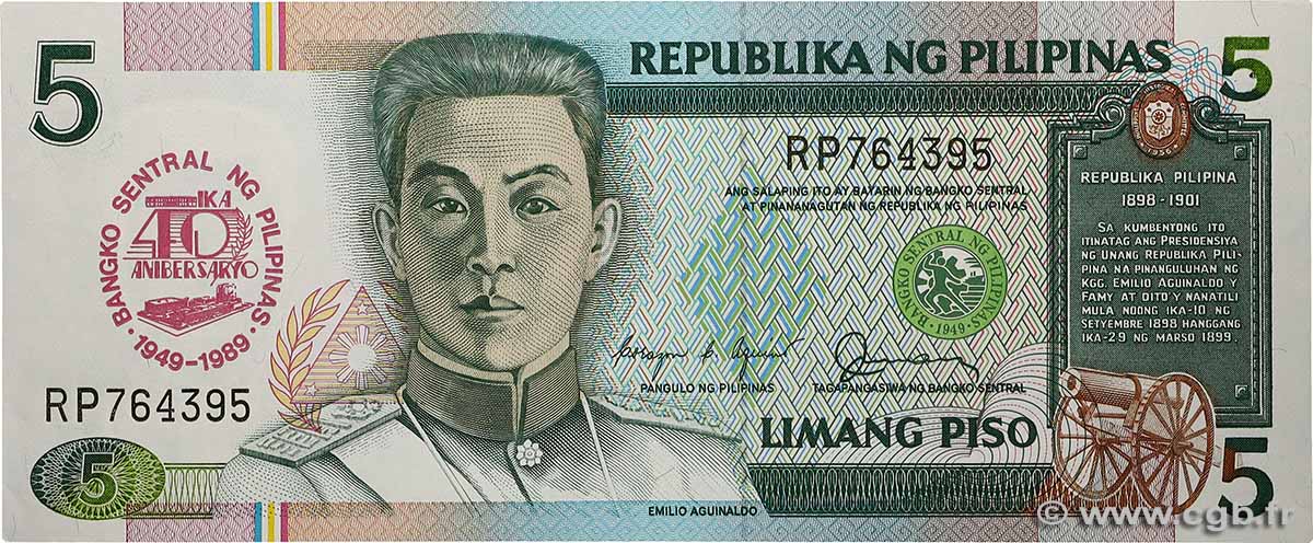 5 Pesos Commémoratif PHILIPPINES 1989 P.177a UNC