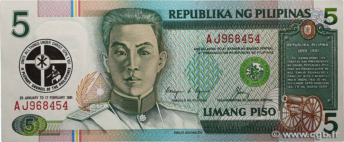 5 Piso Commémoratif PHILIPPINES 1991 P.179 UNC