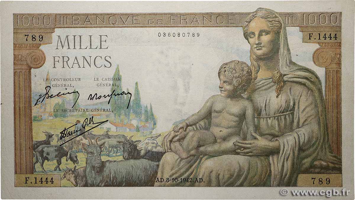 1000 Francs DÉESSE DÉMÉTER FRANCE 1942 F.40.08 F