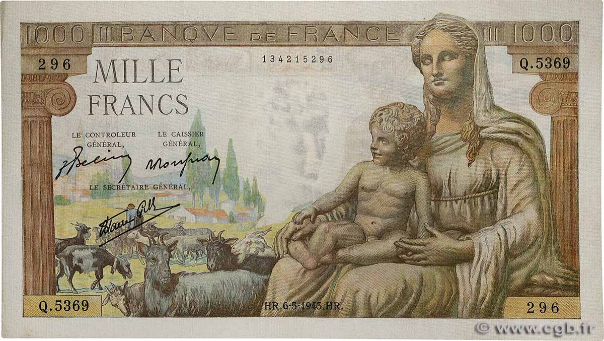1000 Francs DÉESSE DÉMÉTER FRANCE 1943 F.40.23 F+