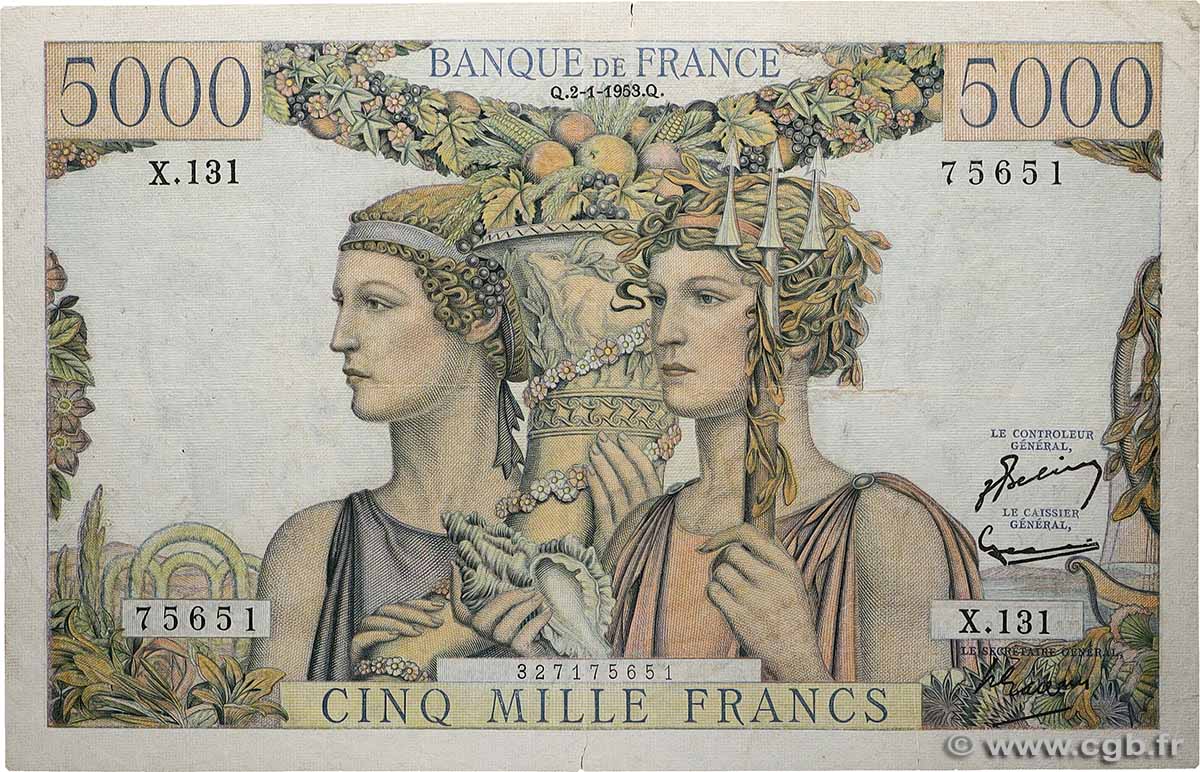 5000 Francs TERRE ET MER FRANCE 1953 F.48.08 F