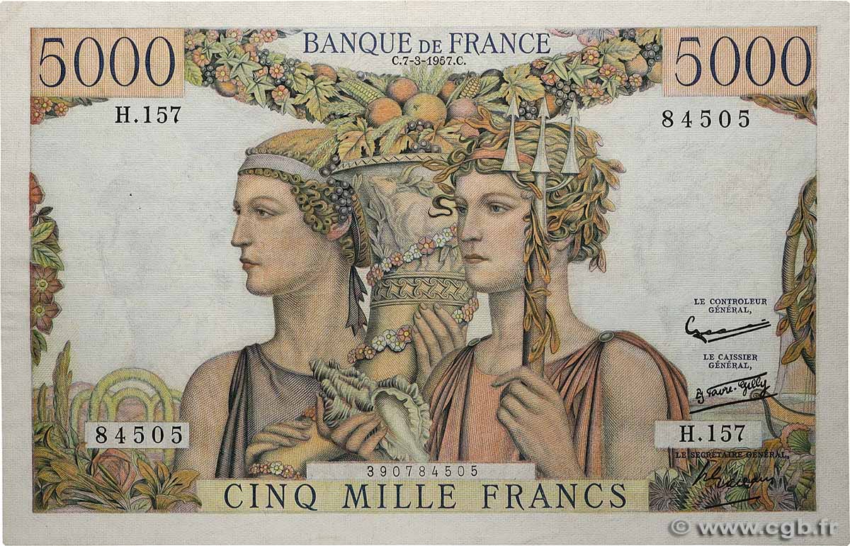 5000 Francs TERRE ET MER FRANCE 1957 F.48.13 F