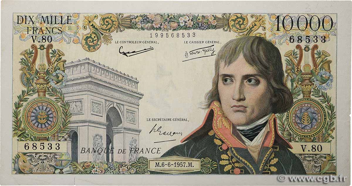 10000 Francs BONAPARTE FRANCE 1957 F.51.08 VF-