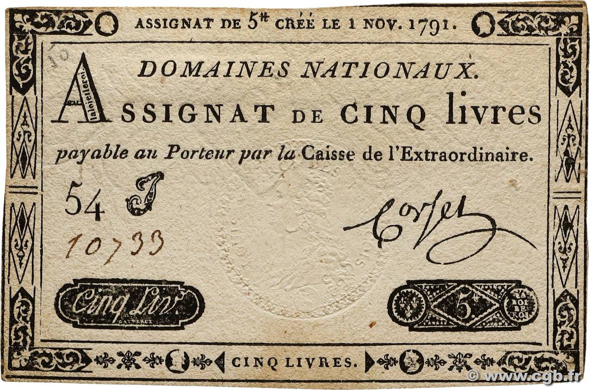 5 Livres FRANCE 1791 Ass.20a SUP