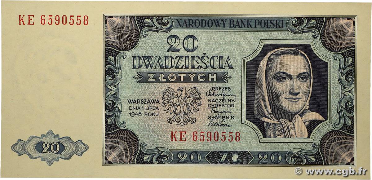 20 Zlotych POLEN 1948 P.137a ST