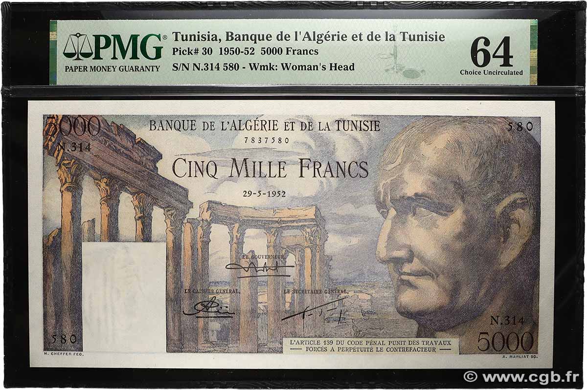 5000 Francs TUNESIEN 1952 P.30 fST+