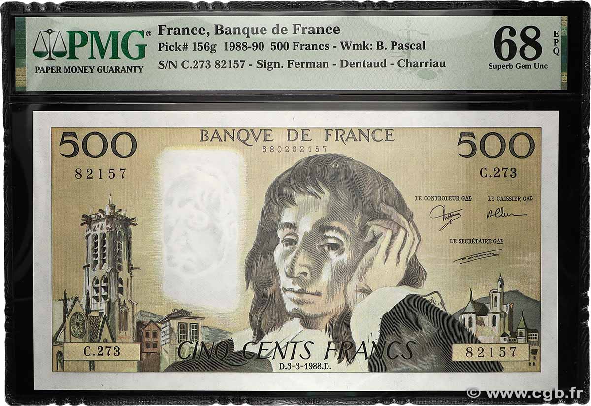500 Francs PASCAL FRANCE 1988 F.71.38 UNC