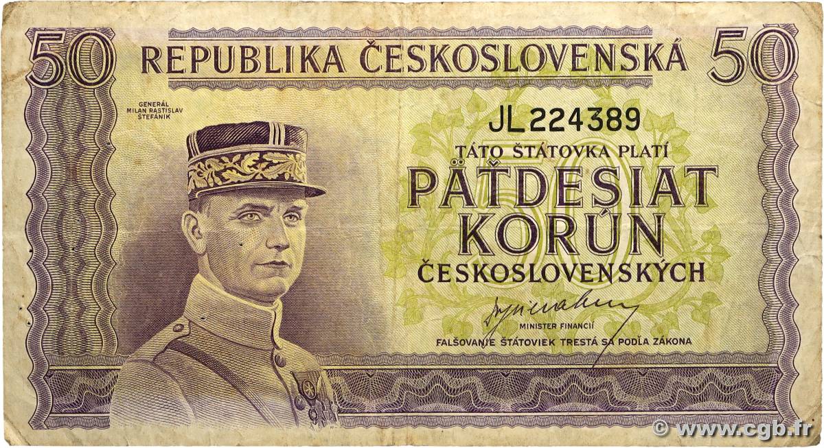 50 Korun TCHÉCOSLOVAQUIE 1945 P.062 B+