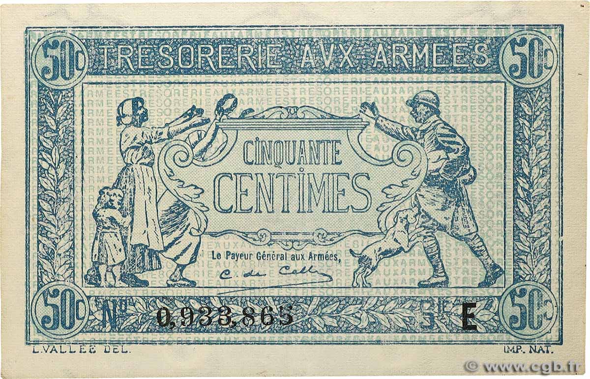50 Centimes TRÉSORERIE AUX ARMÉES 1917 FRANCIA 1917 VF.01.05 AU+