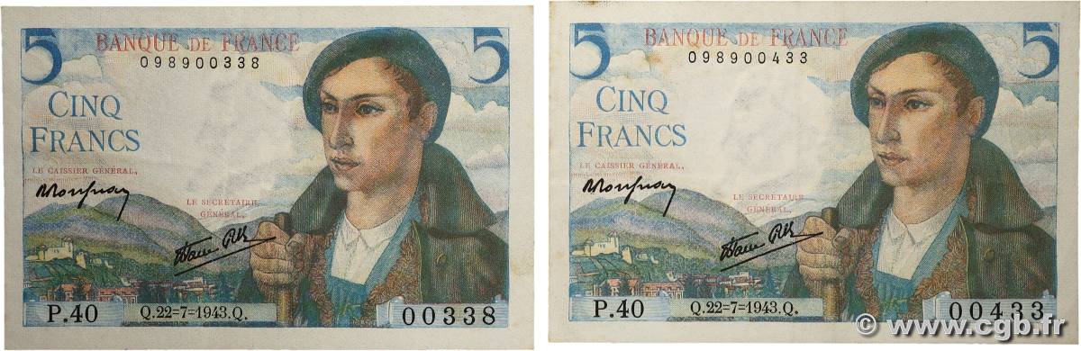 5 Francs BERGER Lot FRANCE 1943 F.05.02 TTB