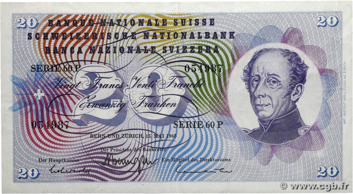 20 Francs SUISSE 1968 P.46p TTB+