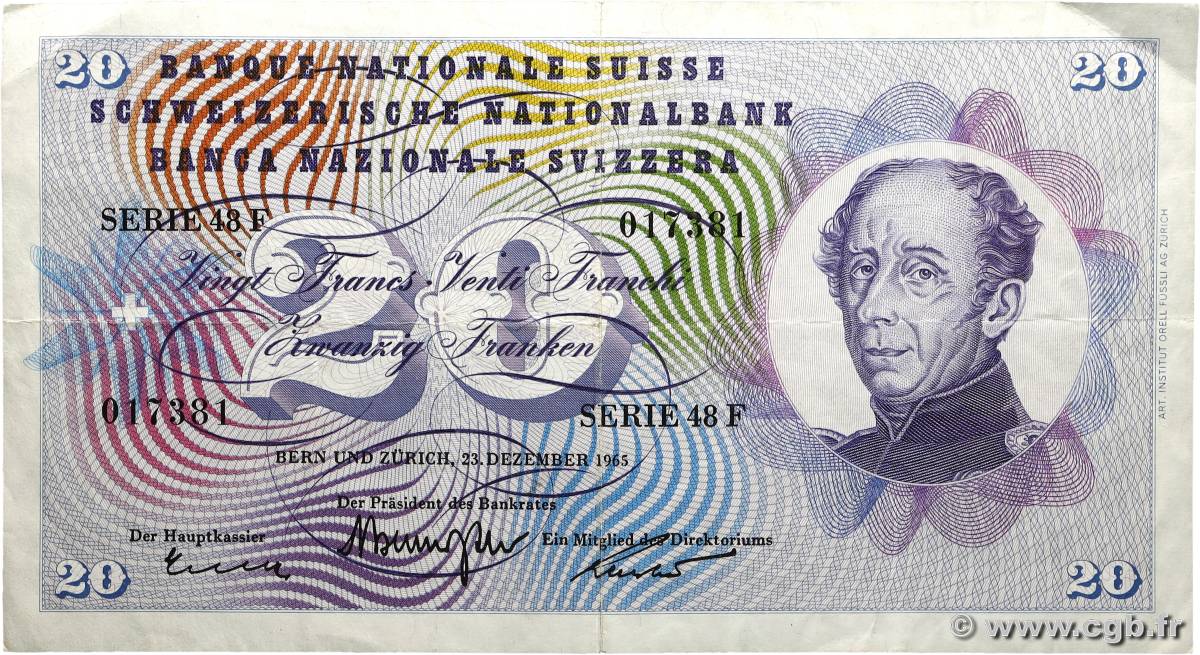 20 Francs SUISSE 1965 P.46m TTB