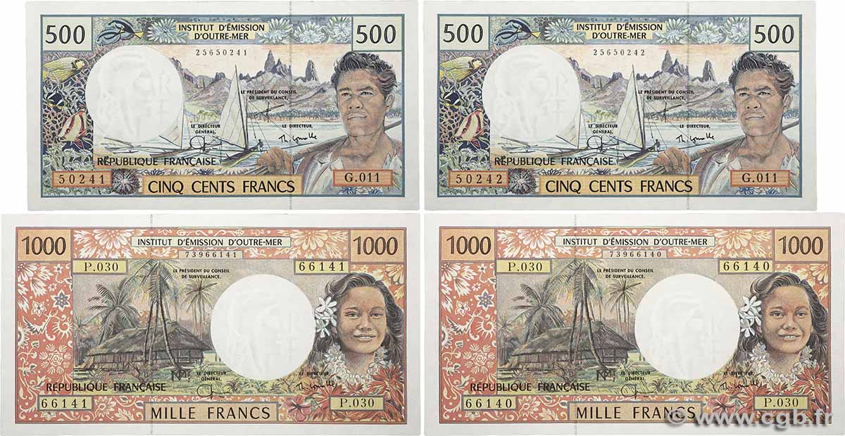 500 et 1000 Francs Consécutifs FRENCH PACIFIC TERRITORIES 2000 P.01e et P.02h UNC