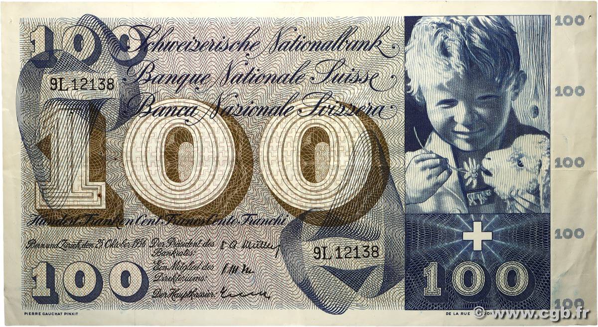 100 Francs SUISSE 1956 P.49a TTB